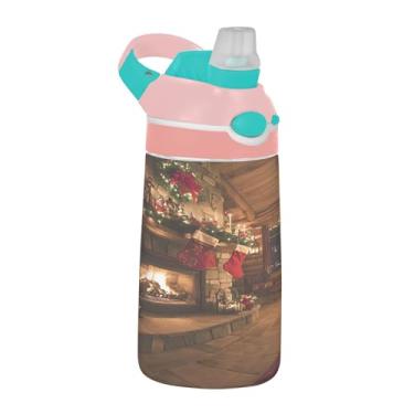 Imagem de xigua Garrafa de água Tritan para lareira de Natal com bico de silicone, 480 ml, portátil, à prova de vazamento, utensílios esportivos com botão bloqueável e alça larga