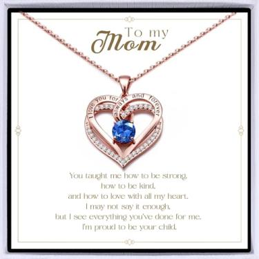 Imagem de Colar de coração banhado a ouro rosa "I Love You" para mulheres, colar de amor eterno, pingente de pedra do mês de nascimento para aniversário dela, aniversário, dia dos namorados, presente de Natal