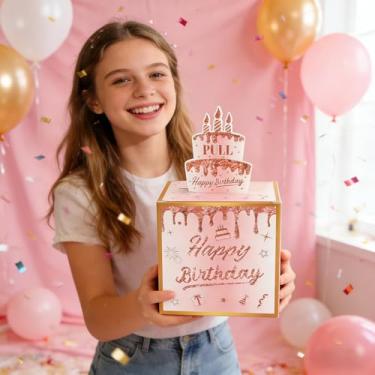 Imagem de Caixas de dinheiro DIY de aniversário rosa dourado para presente em dinheiro com sacos transparentes, suprimentos surpresa de festa de feliz aniversário para amigos, presentes ideais para decorações