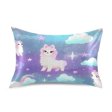 Imagem de xigua Linda fronha de cetim de lhama para cabelo e pele, lavável à máquina, antiderrapante, refrescante, almofada de cetim, capa de cama padrão com fecho de envelope, 51 cm x 66 cm