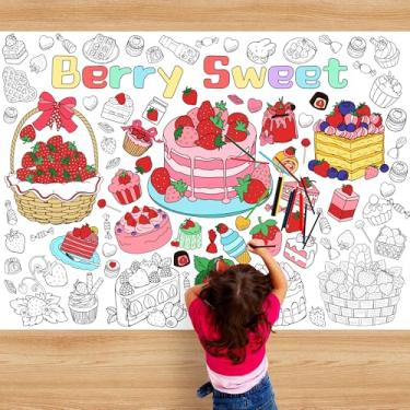 Imagem de Zyloon Strawberry Giant Coloring Poster Toalha de mesa Berry Sweet Birthday Party Decorações - Sorvete de morango, cartaz de colorir grande, páginas de toalha de mesa, papel de desenho DIY (110 x 80