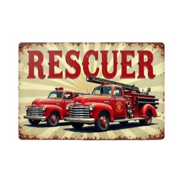Imagem de Placa De Metal Retro De Resgate De Bombeiros Com Letreiro Em Estilo Pe