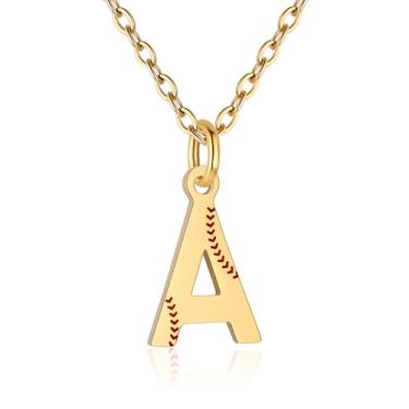 Imagem de RUOOUY Colar feminino com inicial de softball, banhado a ouro 18K, pingente de letra A-Z, joias de softball, acessórios esportivos, presente de Natal para namorada, filha, Aço inoxidável, Sem Pedra