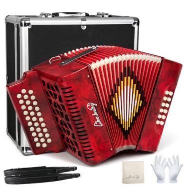 Imagem de Acordeão 31 teclas 12 graves diatônico push pull G/C/F afinação com estojo de transporte luvas pano de limpeza para adultos iniciantes profissionais (vermelho)