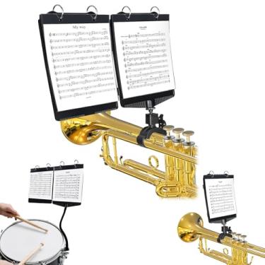 Imagem de Lira de marcha para trompete 2 em 1 ajustável para trompete e tarola para banda de marcha com pasta flip, inclui 10 capas de recarga, para trompete, clarinete, trombone, tarola