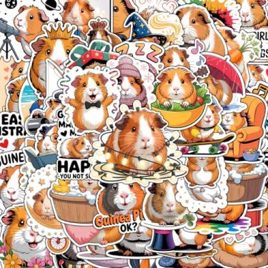 Imagem de Adesivos de porquinho-da-índia 60 peças para crianças e adultos – Pacote de adesivos fofos engraçados de batata peluda com frases, decalques de desenho animado de porquinho-da-índia para garrafas de