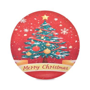 Imagem de STAYTOP Jogo americano redondo de árvore de Natal, 6 peças, tapetes de mesa antiderrapantes fáceis de limpar para decoração de mesa de festa de churrasco em casa