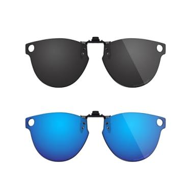 Imagem de Fiskr Óculos de sol polarizados clip-on flip up antirreflexo com proteção UV para Ray-Ban Meta Skyler RW4010 e Gen 2 RW4014 52 mm - Ajuste compacto - Preto clássico e azul gelo