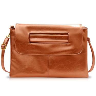 Imagem de QTKJ Bolsas clutch para mulheres, bolsa transversal de couro macio, bolsa elegante, bolsa de ombro de couro para férias, viagens, combinação diária (marrom)