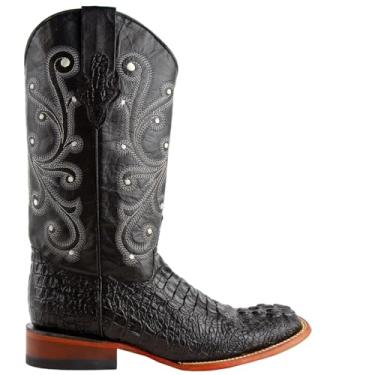 Imagem de Ferrini Italia Bota social masculina Stampede crocodilo bico quadrado cano médio - preta, Preto, 12