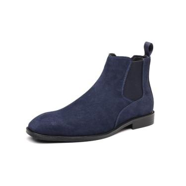 Imagem de MANLADUO Bota Chelsea masculina de camurça vintage de couro genuíno casual curto, Azul, 39