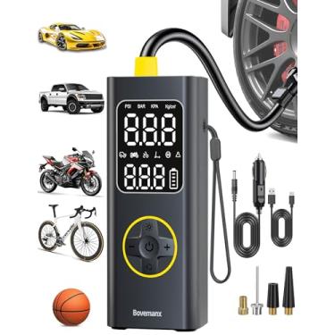 Imagem de Compressor de ar portátil de bomba de ar de pneu de carro, bateria infladora de pneu sem fio de 150 PSI para inflar/carregar com cabo CC de 12 V, medidor digital, luz LED para carro, motocicleta