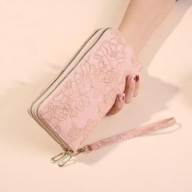 Imagem de Carteira feminina feminina com porta-cartão de crédito fofa carteira feminina clutch bolsas longas, rosa, Bonito
