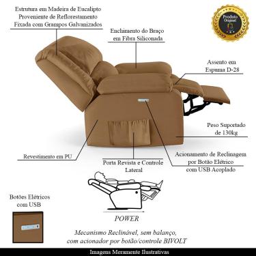 Imagem de Poltrona do Papai Reclinável Sala de Cinema Madrid Elétrica Touch USB PU Caramelo  G23