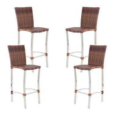 Imagem de 4 Banquetas Alta Cannes Em Alumínio Para Cozinha Bar Edícula Argila