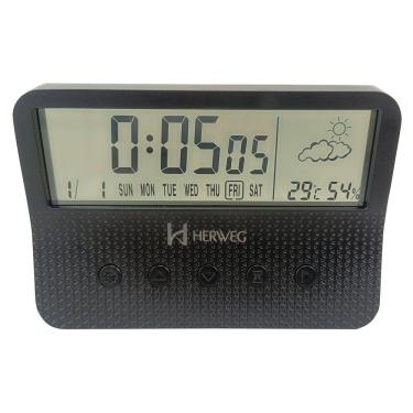 Imagem de Relógio Despertador Herweg Digital Mini Estação Tempo 2986 Preto - Preto