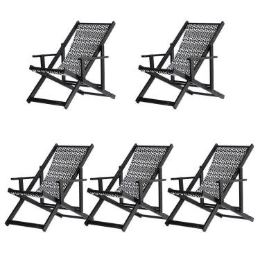 Imagem de Kit 5 Espreguiçadeiras Dobrável Black Cb-retro
