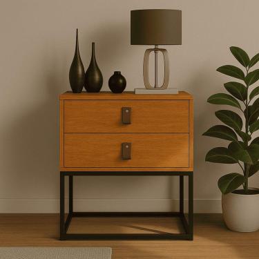 Imagem de Mesa De Cabeceira Unic 45 Pés De Ferro Industrial Para Quarto 2 Gavetas