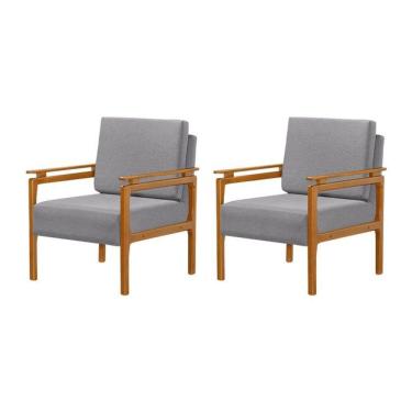 Imagem de Kit 2 Poltronas Decor Pés Madeira Maciça Yasmin Linho Cinza
