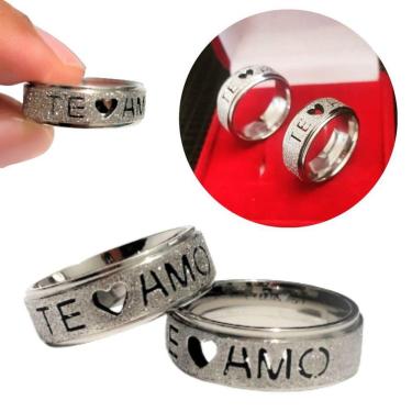 Imagem de Par De Alianças Coração Vazado Prata Em Inox 6mm Compromisso Tamanho:30-31