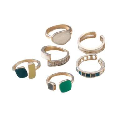 Imagem de Conjunto De Anéis Femininos Retrô Com Pedra Esmeralda E Pedra Da Lua, 