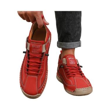 Imagem de Tênis Casual Retrô Masculino De Couro Com Fecho De tiras autocolantes 