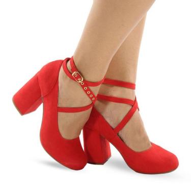 Imagem de Sapato Feminino Salto Médio Boneca Fechado P112 - Modarpe, Vermelho, 3