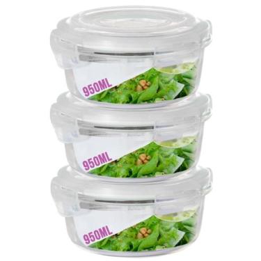 Imagem de 3 Potes Hermetico 950ml Redondo Vidro Multiuso Microondas - QUALITY HO