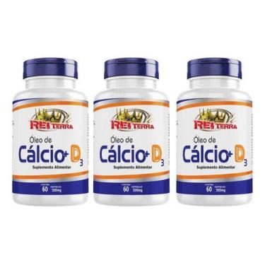Imagem de 3x Óleo De Cálcio + Vitamina D3 60 Capsulas 500mg Rei Terra, Sem sabor