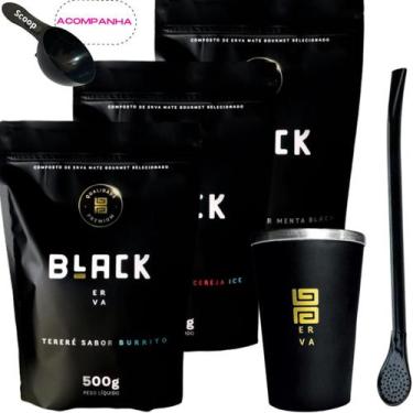 Imagem de Kit 3 Pacotes Black Erva Mate Tereré + Copo de Alumínio Térmico + Bomb