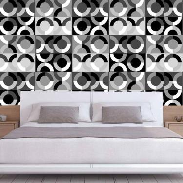 Imagem de Papel Parede Círculos Geométrico Preto Branco Cinza Adesivo