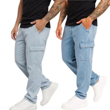 Imagem de Calça Cargo MasculinaBaggy Jeans Larga - Mitchelgutto, Jeans clara, G