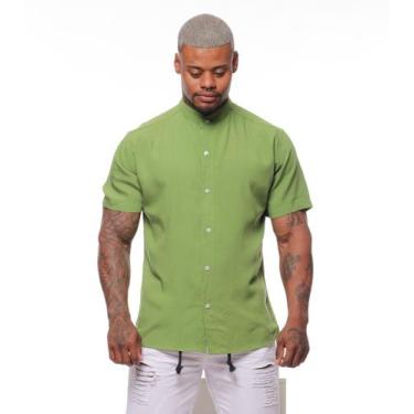 Imagem de Camisa Masculina Gola Padre Manga Curta - Volgue Clothing, Camisa verd