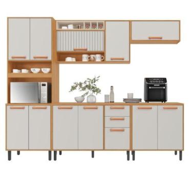 Imagem de Armário De Cozinha Completa 12 Portas 2 Gavetas Núbia Madeirado/Off Wh