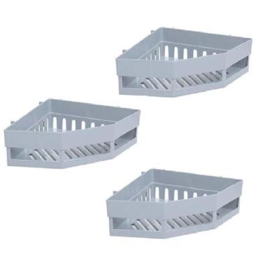 Imagem de Kit 3 Suporte Porta Shampoo de Canto p/ Banheiro e Cozinha - Cl, Cinza