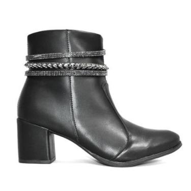 Imagem de Bota Godiva Cano Curto Salto Strass Feminina Preta-Feminino