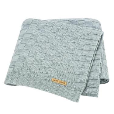 Imagem de Cobertor de bebê LAWKUL 102x76cm, cabo macio, tricotado em azul