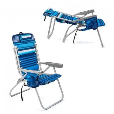 Imagem de Cadeira de Praia Portátil e Dobrável com 5 Posições e Bolsa de Armazenamento, Homevative, Azul