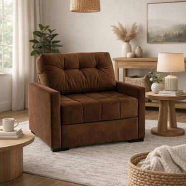 Imagem de Sofá Cama 100cm Murilo Uno em Veludo com Pés de Madeira Veludo Marrom