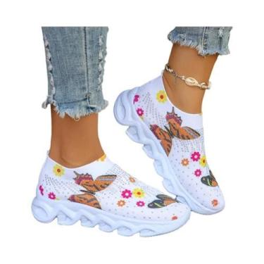 Imagem de Tênis Femininos Florais Com Plataforma, Malha Respirável, Confortáveis