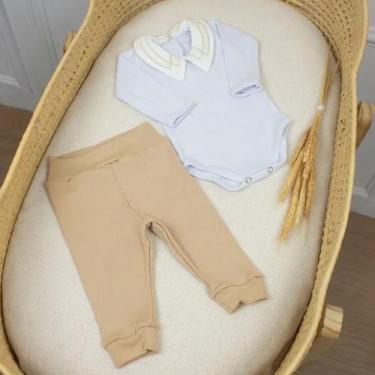 Imagem de Conjunto 2 Peças Bebê Body e Calça Bege Menino 100 Algodão Toque Macio