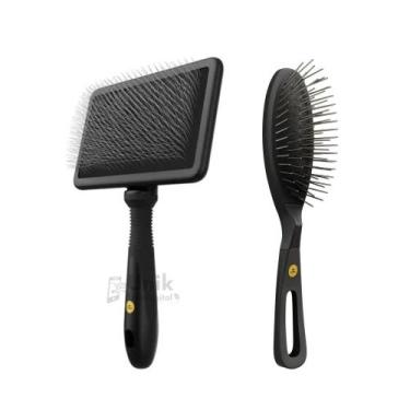 Imagem de Kit Rasqueadeira Reta Grande Pinos Firmes e Escova Pinos Média Sem Bol