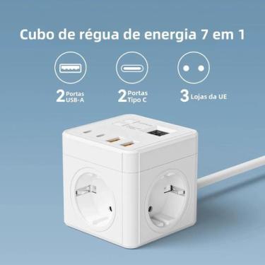 Imagem de Tomada Elétrica EU 7-em-1 Com Cabo De Extensão De 1,5m, 3 Tomadas AC, 