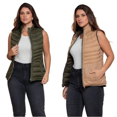 Imagem de Colete Acolchoado Puffer Feminino Dupla Face c/ Ziper
