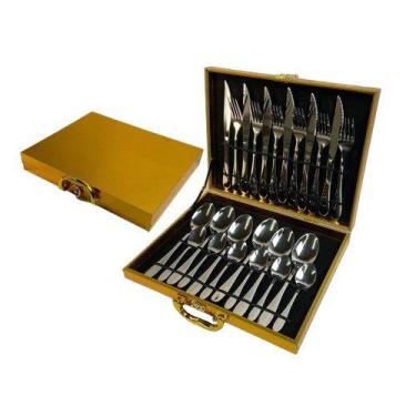 Imagem de Conjunto 24 Peças Talheres Inox com Maleta Dourada - CORTINOX