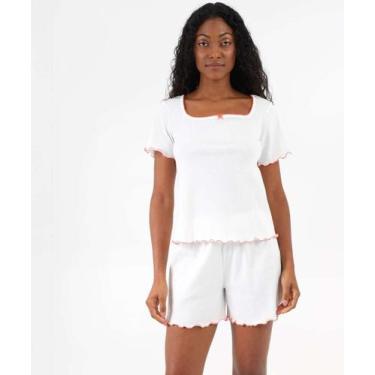 Imagem de Pijama Feminino Canelado Manga Curta Marisa Off White-74014, Off white