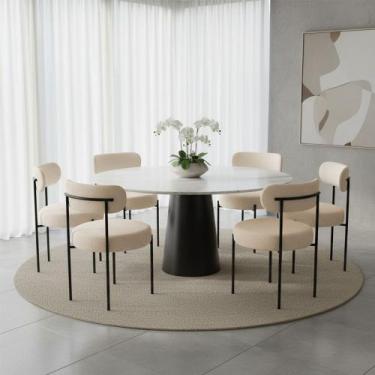 Imagem de Cadeira Sala de Jantar Margara Kit 6 em Aço Preto Bouclê D03 - D Rossi