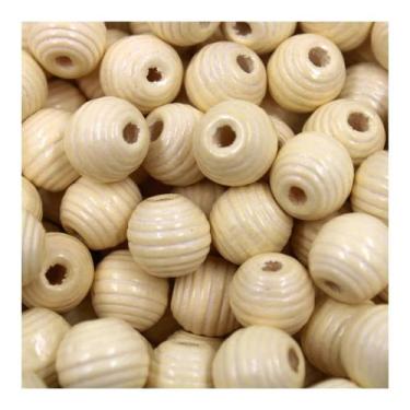 Imagem de Conta Bola Madeira Frisada 14mm Com Furo Brilho 60 Peças DIY - - Doce 