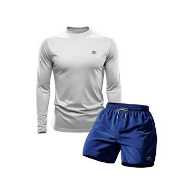 Imagem de Conjunto Camiseta Manga Longa Dry Proteção Uv e Short Mauricinho Academia Verão Básico-...