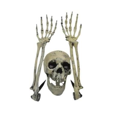 Imagem de Estacas De Jardim De Esqueleto De Halloween Com Cabeça E Mão De Caveir